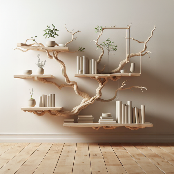 Tree Books Shelf Decor Solid Wood Carving