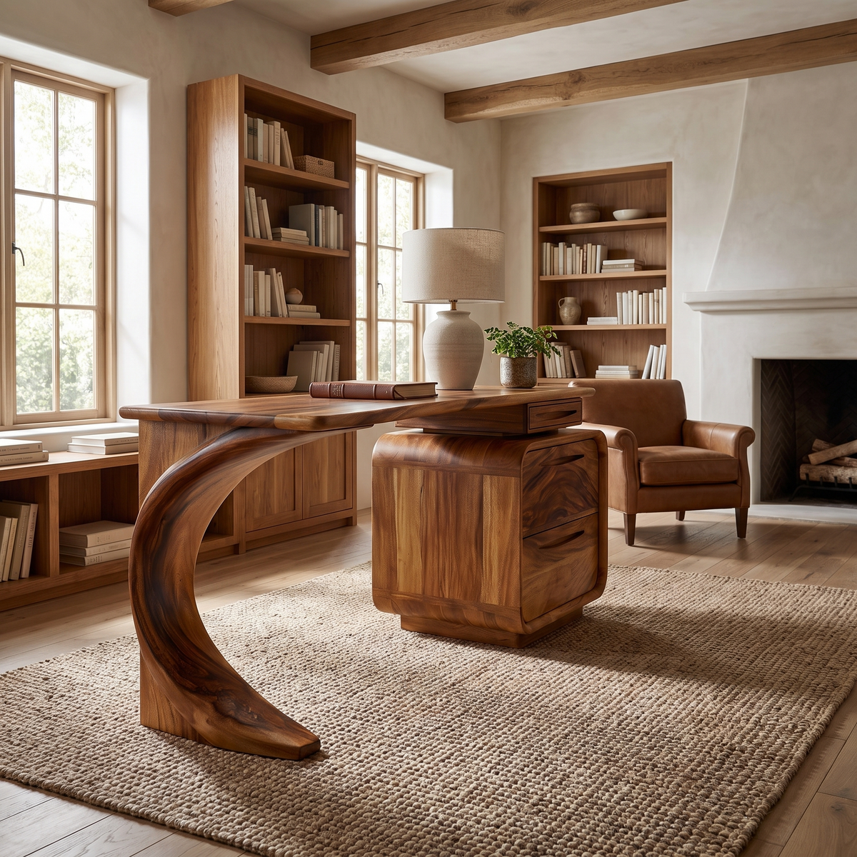 Aurelith Sculpted Solid Wood Desk With Drawers