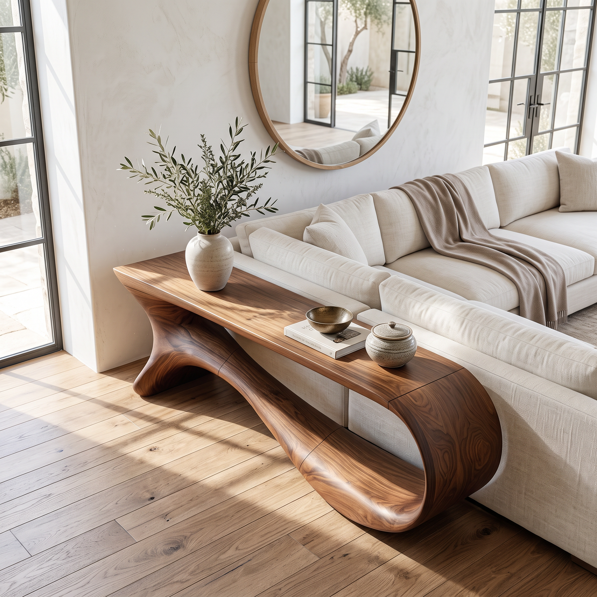 Mid Century Curved Console Table Modern Hallway Living