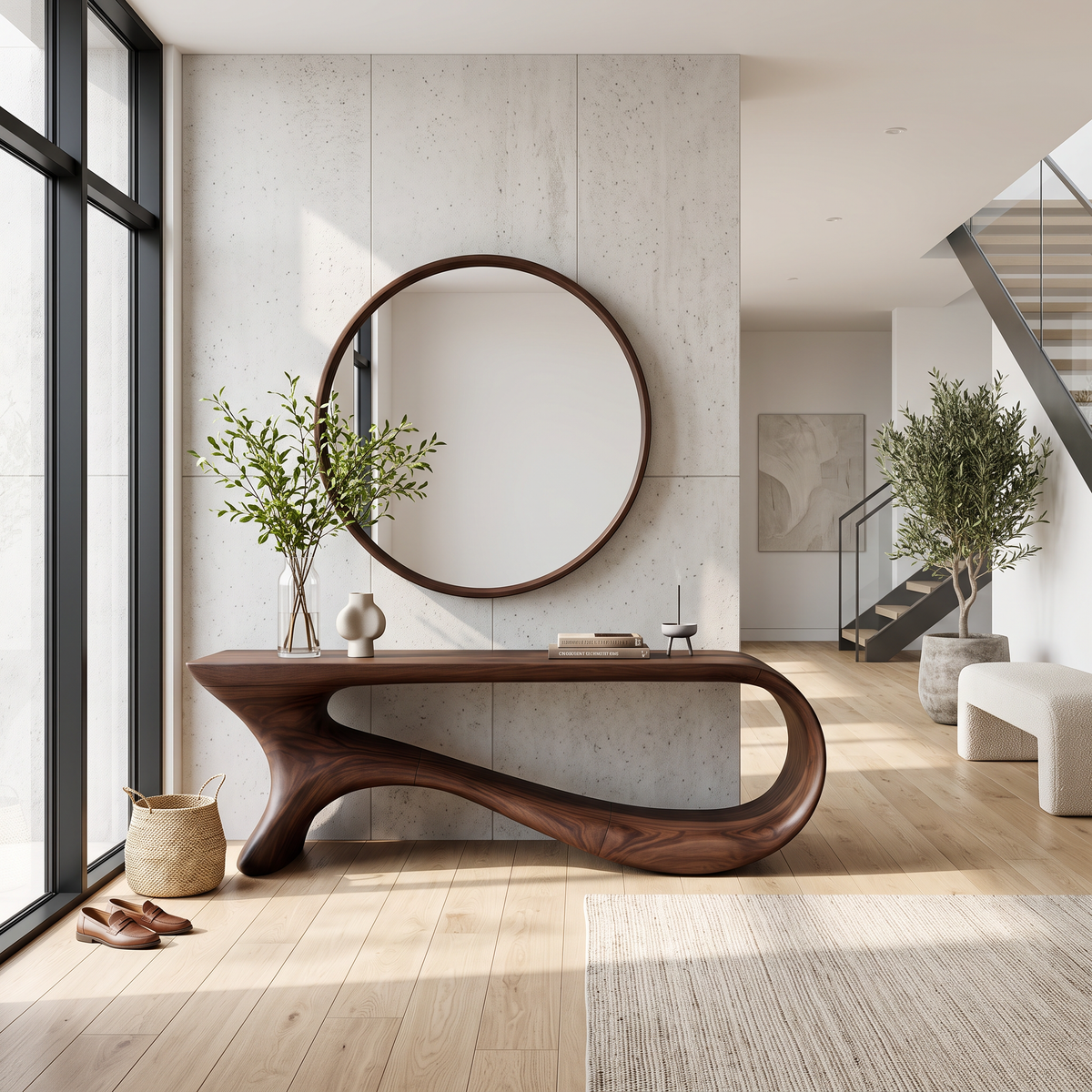 Mid Century Curved Console Table Modern Hallway Living