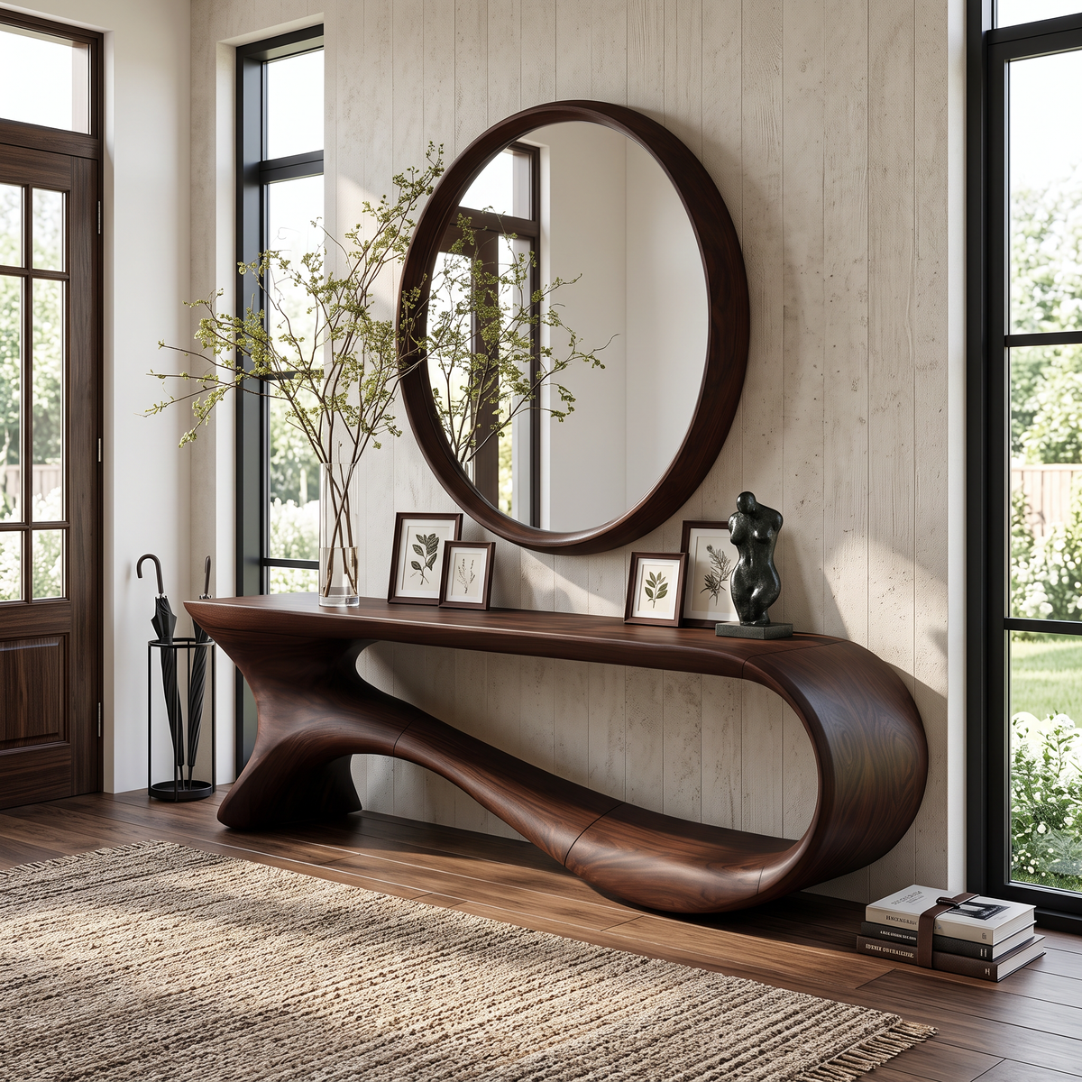 Mid Century Curved Console Table Modern Hallway Living