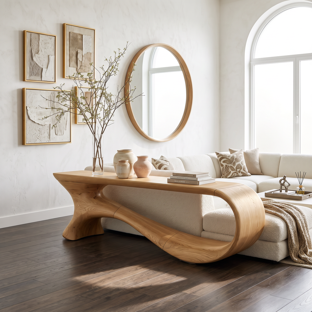 Mid Century Curved Console Table Modern Hallway Living